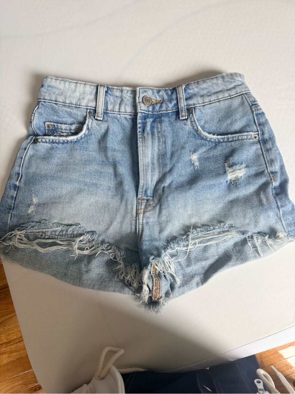 Zara Light Blue Distressed Denim Jean Shorts